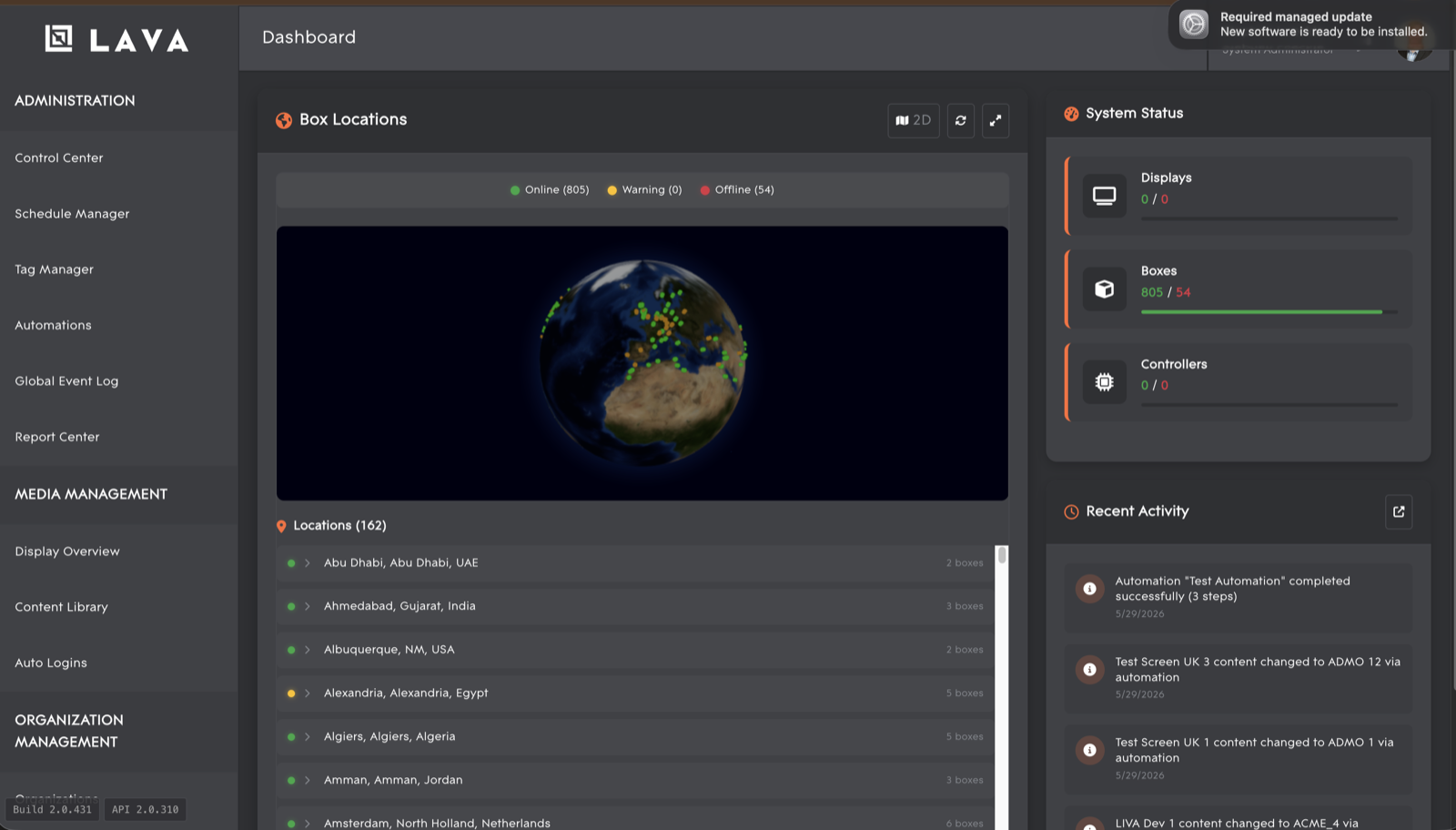 LAVA Platform dashboard